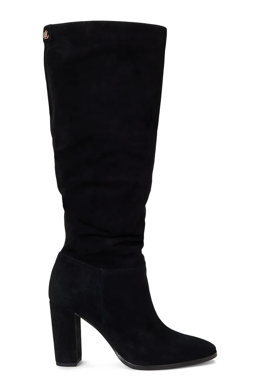 Lauren Ralph Lauren kozaki zamszowe Artizan Tall damskie kolor czarny na słupku 802937807001