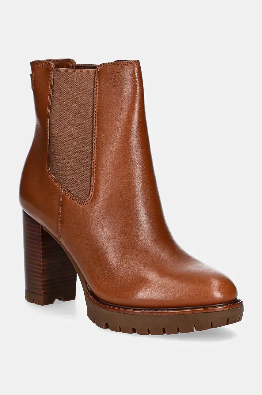Levně Kožené kotníkové boty Lauren Ralph Lauren Layne dámské, hnědá barva, na podpatku, 802937818003