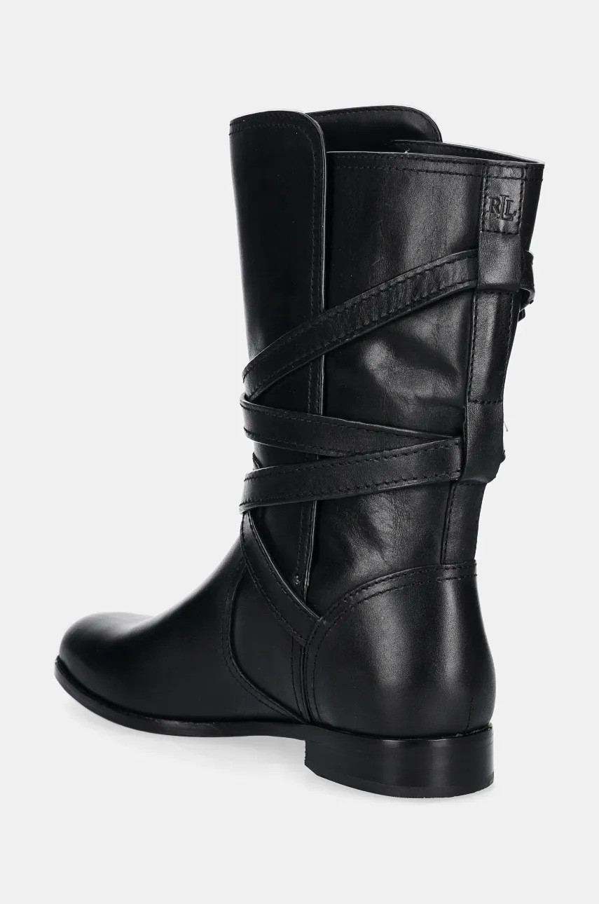 Шкіряні черевики Lauren Ralph Lauren Briannah жіночі колір чорний на плоскому ходу 802945680001 