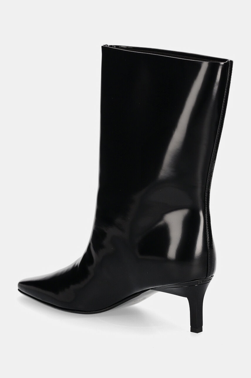 Calvin Klein bőr csizma HEEL MID BOOT 50 LTH fekete, női, tűsarkú, HW0HW02151 termék 2. képe