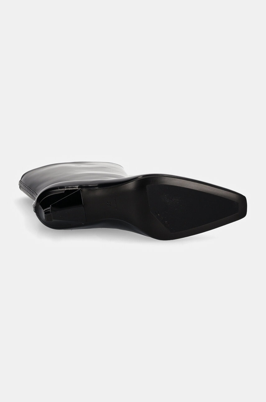 Δερμάτινες μπότες Calvin Klein HEEL MID BOOT 50 LTH γυναικείες, χρώμα: μαύρο, HW0HW02151 φωτογραφία
