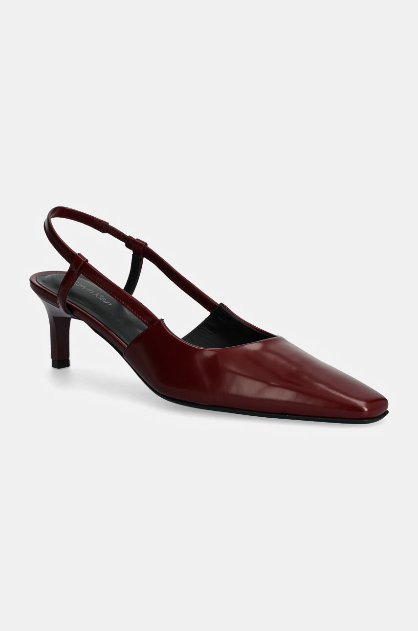 Levně Kožené lodičky Calvin Klein HEEL SLINGBACK PUMP 50 LTH vínová barva, HW0HW02152