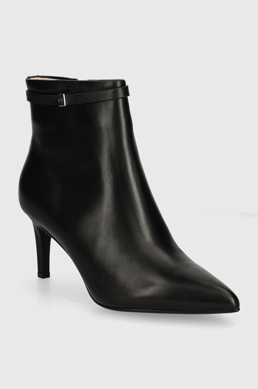 

Кожени боти Calvin Klein HEEL ANKLE BOOT 70 W/HW LTH в черно с тънък ток HW0HW02172, Черен