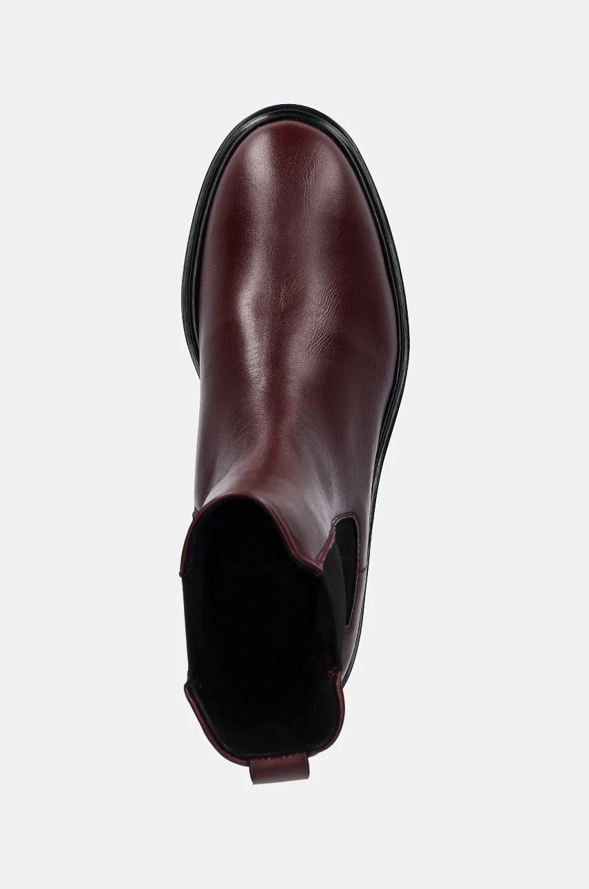 Шкіряні черевики Calvin Klein FLAT CHELSEA BOOT LTH жіночі колір бордовий на плоскому ходу HW0HW02180 