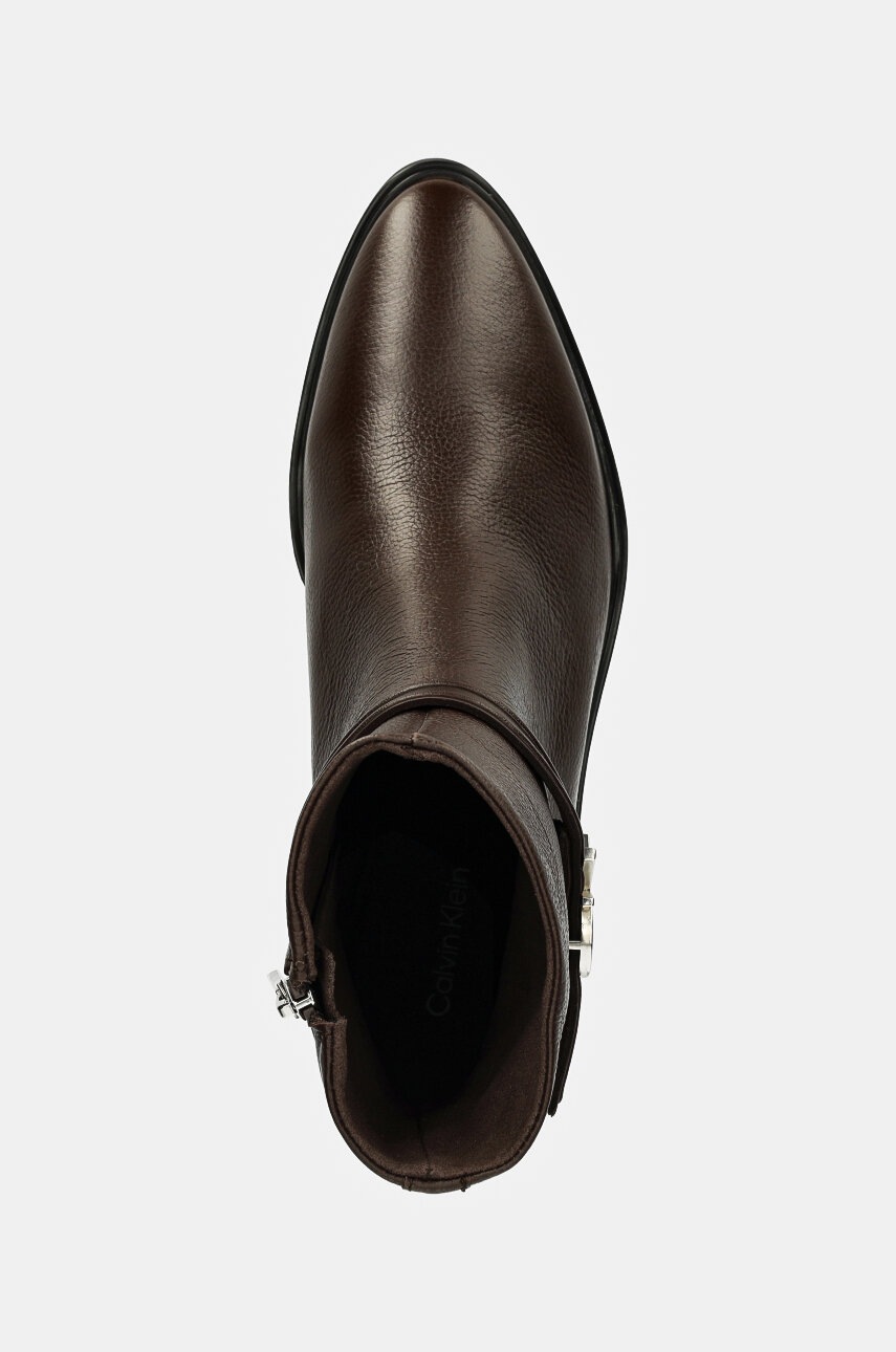 Шкіряні черевики Calvin Klein HEEL ANKLE BOOT 30 W/HW LTH жіночі колір коричневий на плоскому ходу HW0HW02183 