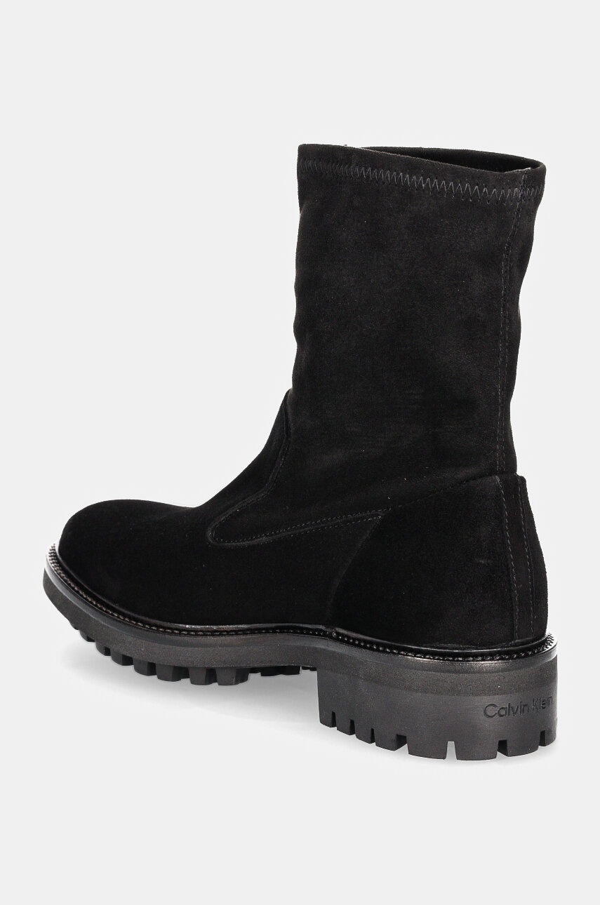 Σουέτ μπότες Calvin Klein FLAT SOCK BOOT SUE MIX γυναικείες, χρώμα: μαύρο, HW0HW02199 φωτογραφία