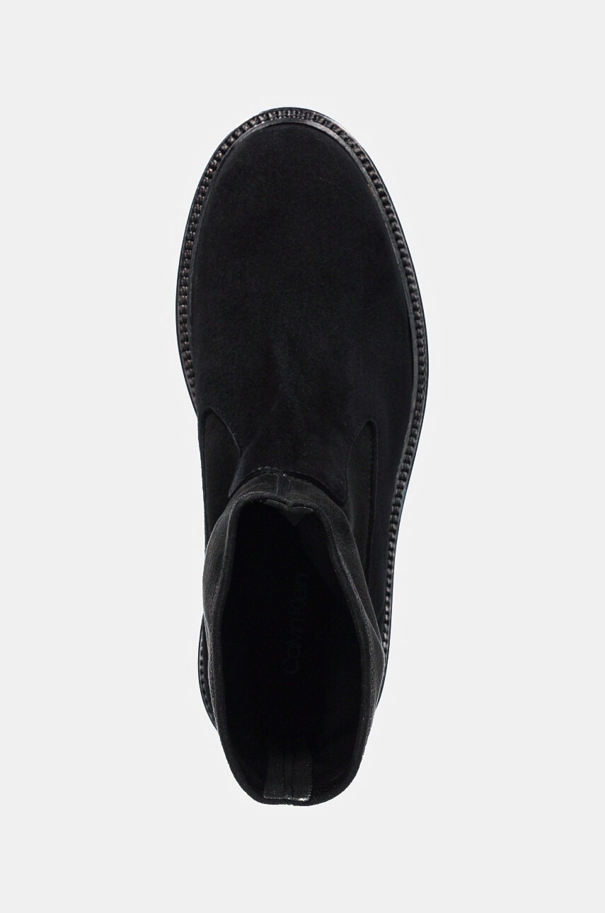 Σουέτ μπότες Calvin Klein FLAT SOCK BOOT SUE MIX γυναικείες, χρώμα: μαύρο, HW0HW02199 φωτογραφία