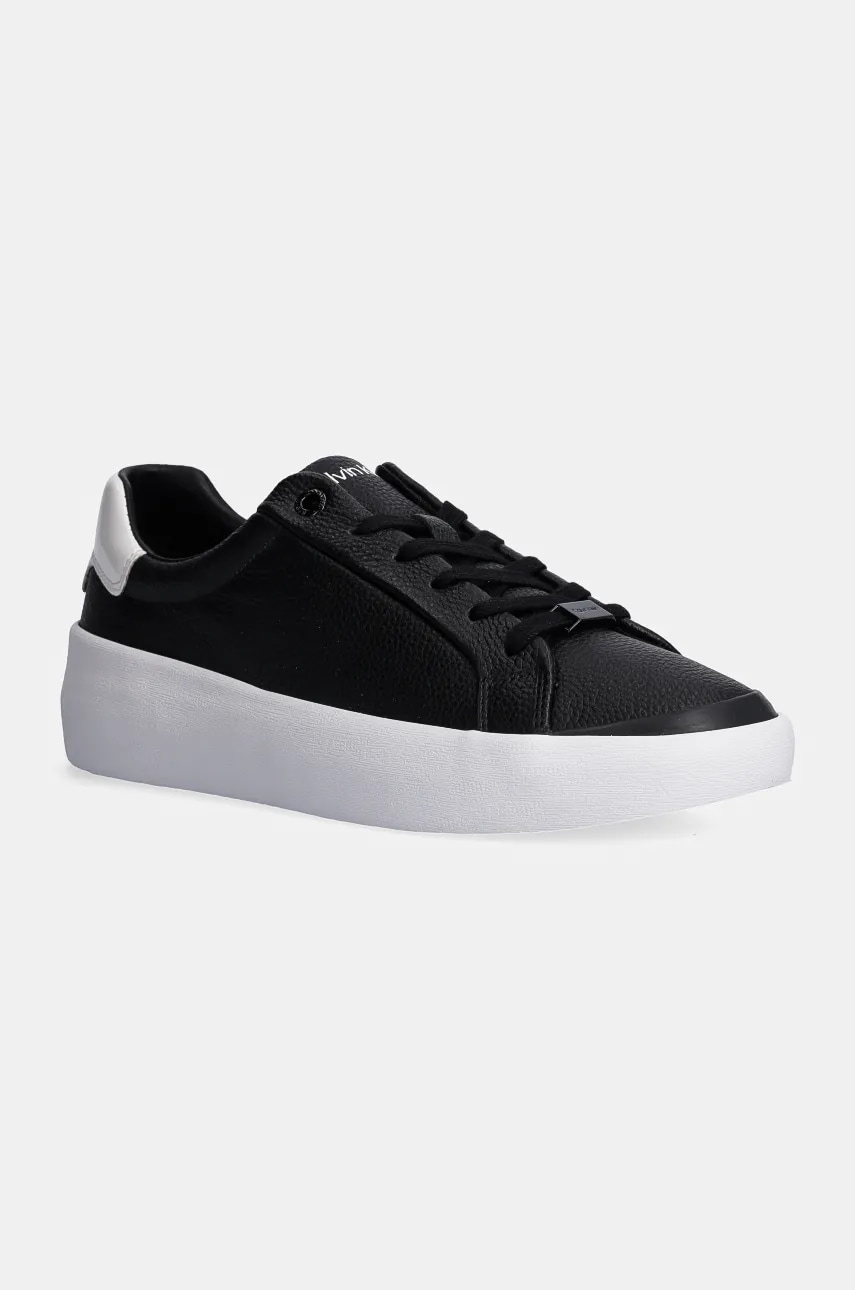 Levně Kožené sneakers boty Calvin Klein VULC LACE UP LTH černá barva, HW0HW02214