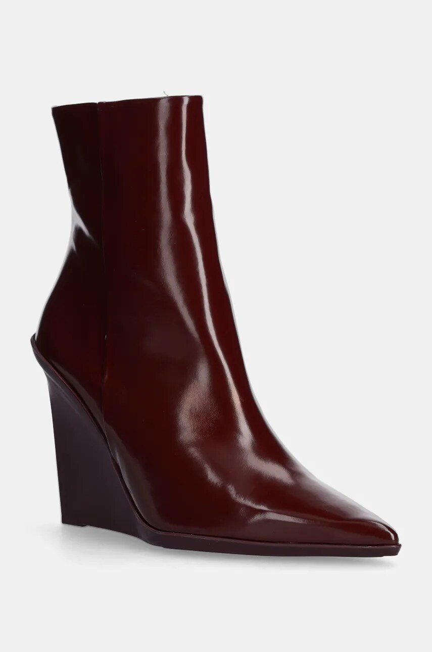 Levně Kožené kotníkové boty Calvin Klein WEDGE ANKLE BOOT 90 LTH dámské, vínová barva, na klínku, HW0HW02256