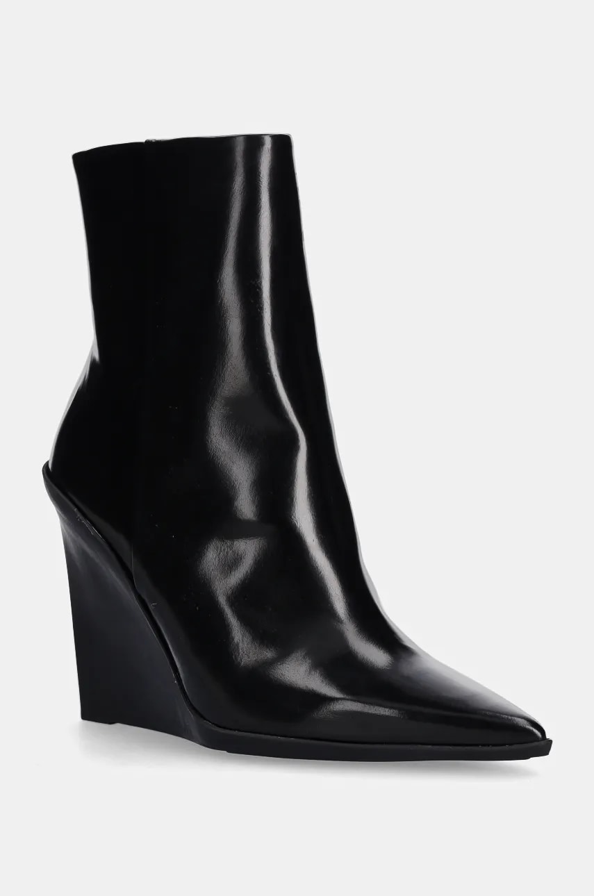 Levně Kožené kotníkové boty Calvin Klein WEDGE ANKLE BOOT 90 LTH dámské, černá barva, na klínku, HW0HW02256