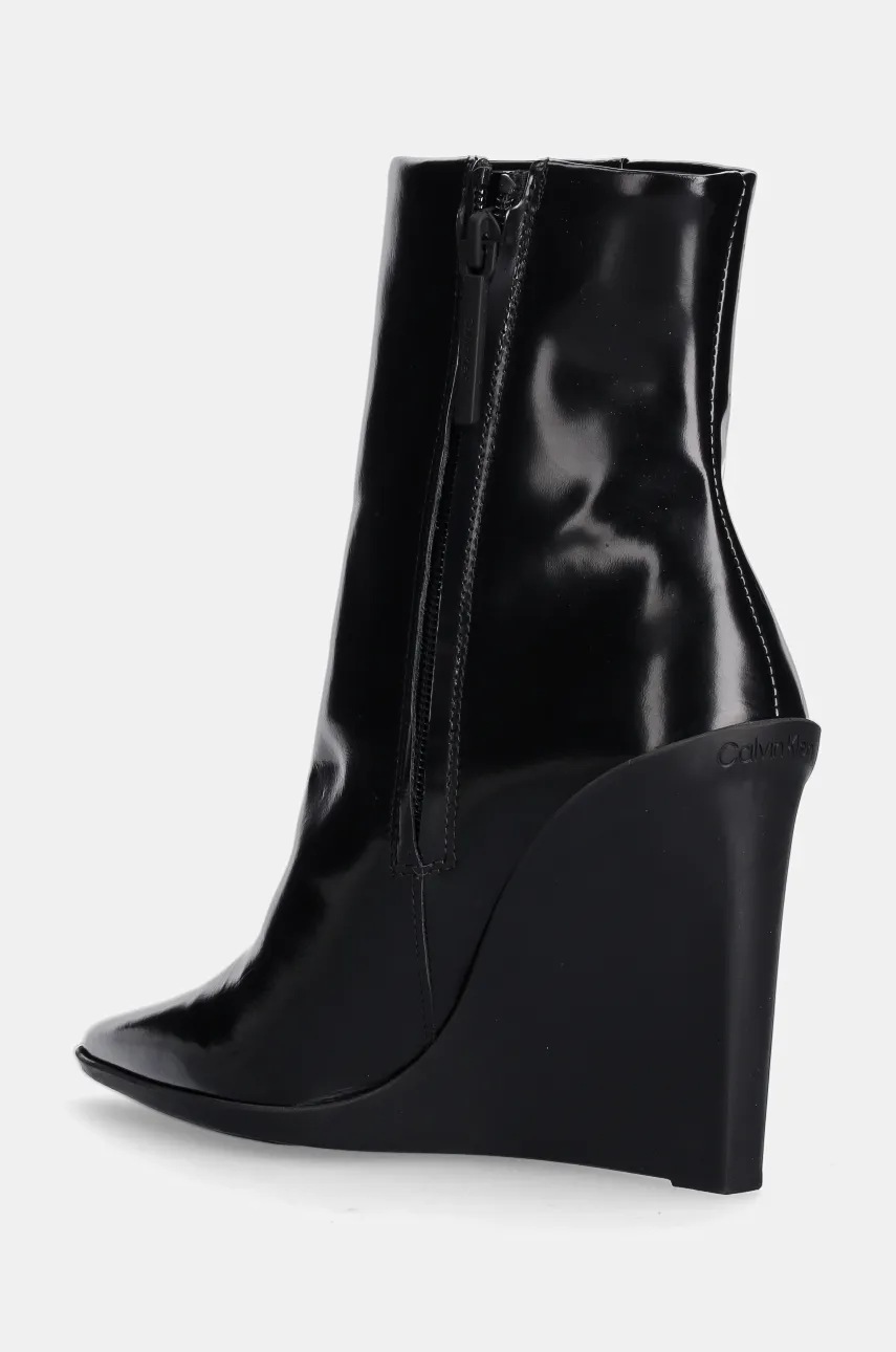 Шкіряні черевики Calvin Klein WEDGE ANKLE BOOT 90 LTH жіночі колір чорний на танкетці HW0HW02256 