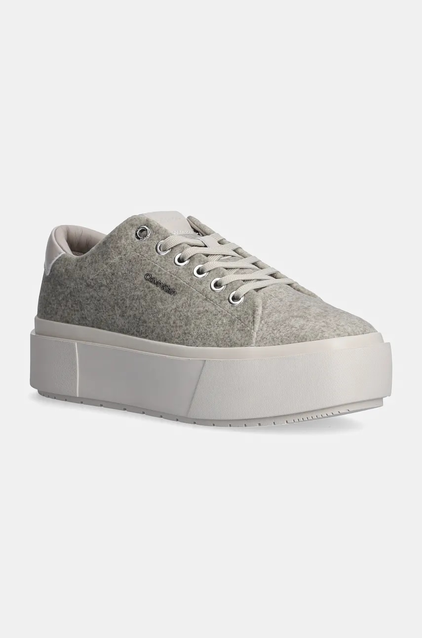 Levně Sneakers boty Calvin Klein FLATFORM CUP LACE UP W/ML FELT šedá barva, HW0HW02325