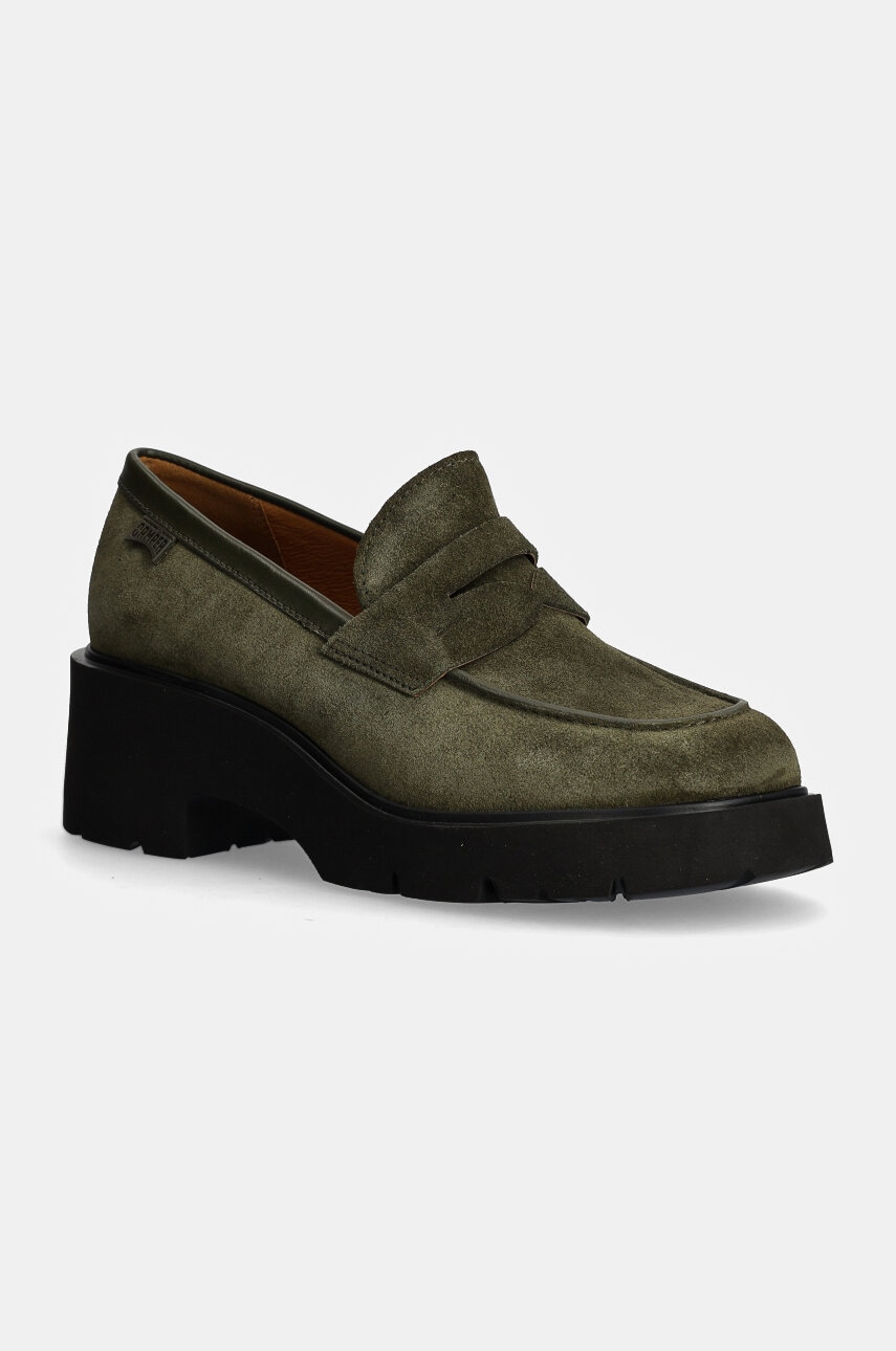 Camper mocasini din piele intoarsa Milah femei, culoarea verde, cu platforma, K201425-021