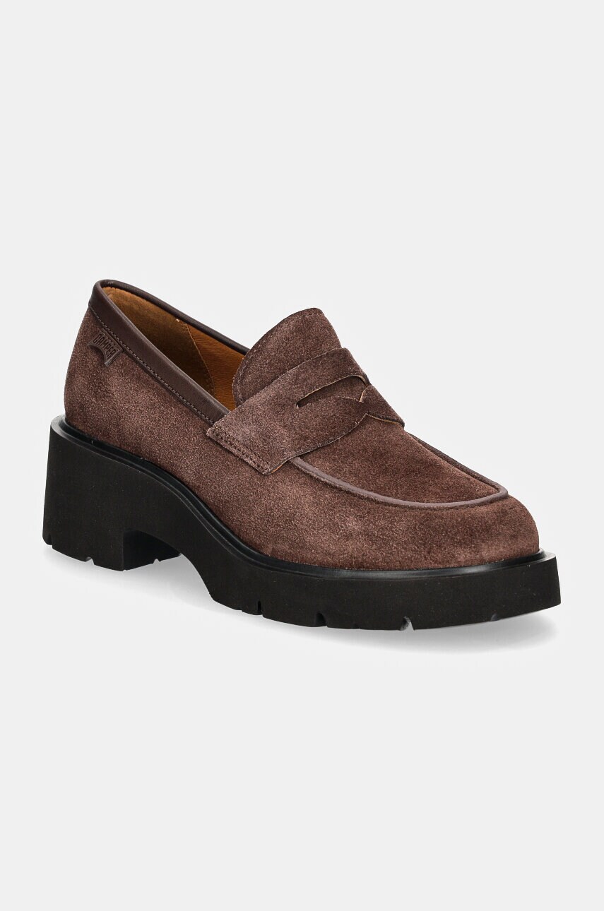 Camper mocasini din piele intoarsa Milah femei, culoarea maro, cu toc plat, K201425-024 Camper mocasini din piele intoarsa Milah femei, culoarea maro, cu toc plat, K201425-024