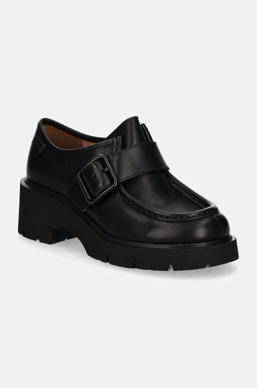 Camper mocasini de piele Milah femei, culoarea negru, cu platforma, K201682-001
