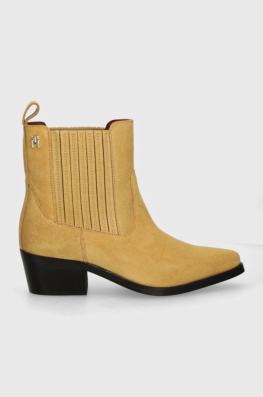 Σουέτ μπότες τσέλσι Tommy Hilfiger TH SUEDE COWBOY BOOT γυναικείες, χρώμα: μπεζ, FW0FW08034 φωτογραφία