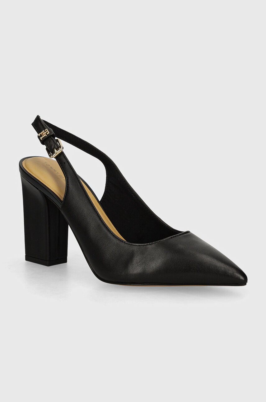 Levně Kožené lodičky Tommy Hilfiger TH BLOCK HIGH HEEL PUMP černá barva, na podpatku, s odkrytou patou, FW0FW08289