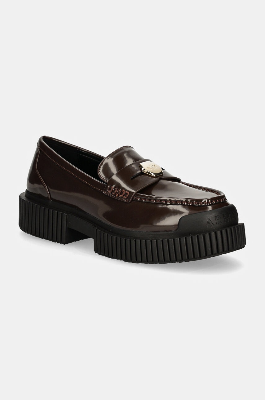 Armani Exchange mocasini de piele femei, culoarea maro, cu platforma, XDA005 XV878 01800