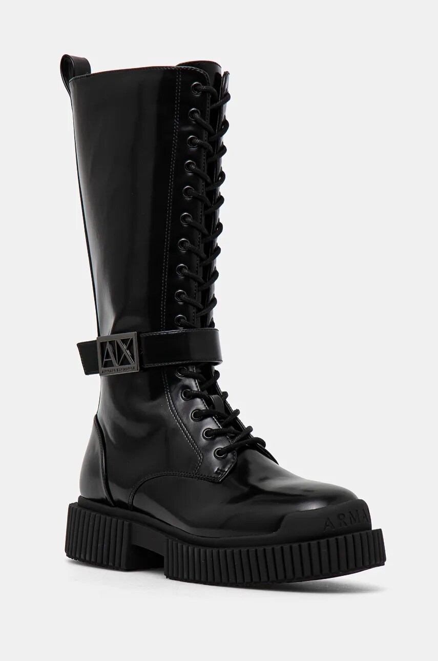 Armani Exchange cizme femei, culoarea negru, cu platforma, XDO017 XV876 00002