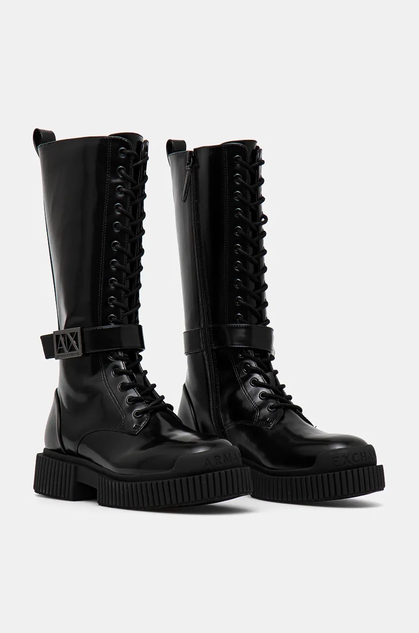 Чоботи Armani Exchange жіночі колір чорний на платформі XDO017 XV876 00002 