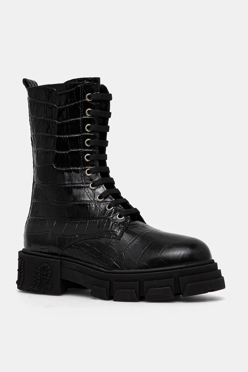 Philipp Plein cizme de piele Croco Gothic femei, culoarea negru, cu toc plat, izolat, WSE0838 PLE010N 02