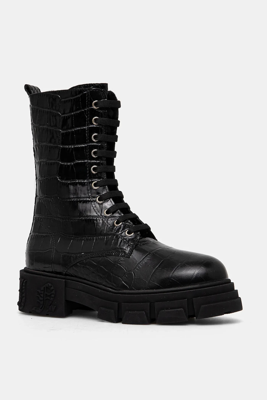 Philipp Plein cizme de piele Croco Gothic femei, culoarea negru, cu toc plat, izolat, WSE0838 PLE010N 02