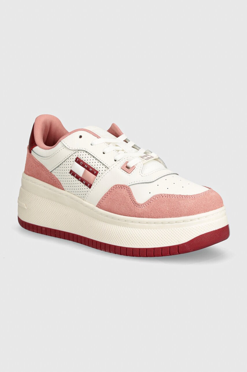 Tommy Jeans sneakers TJW RETRO BASKET FLATFORM MIX culoarea roz, EN0EN02654