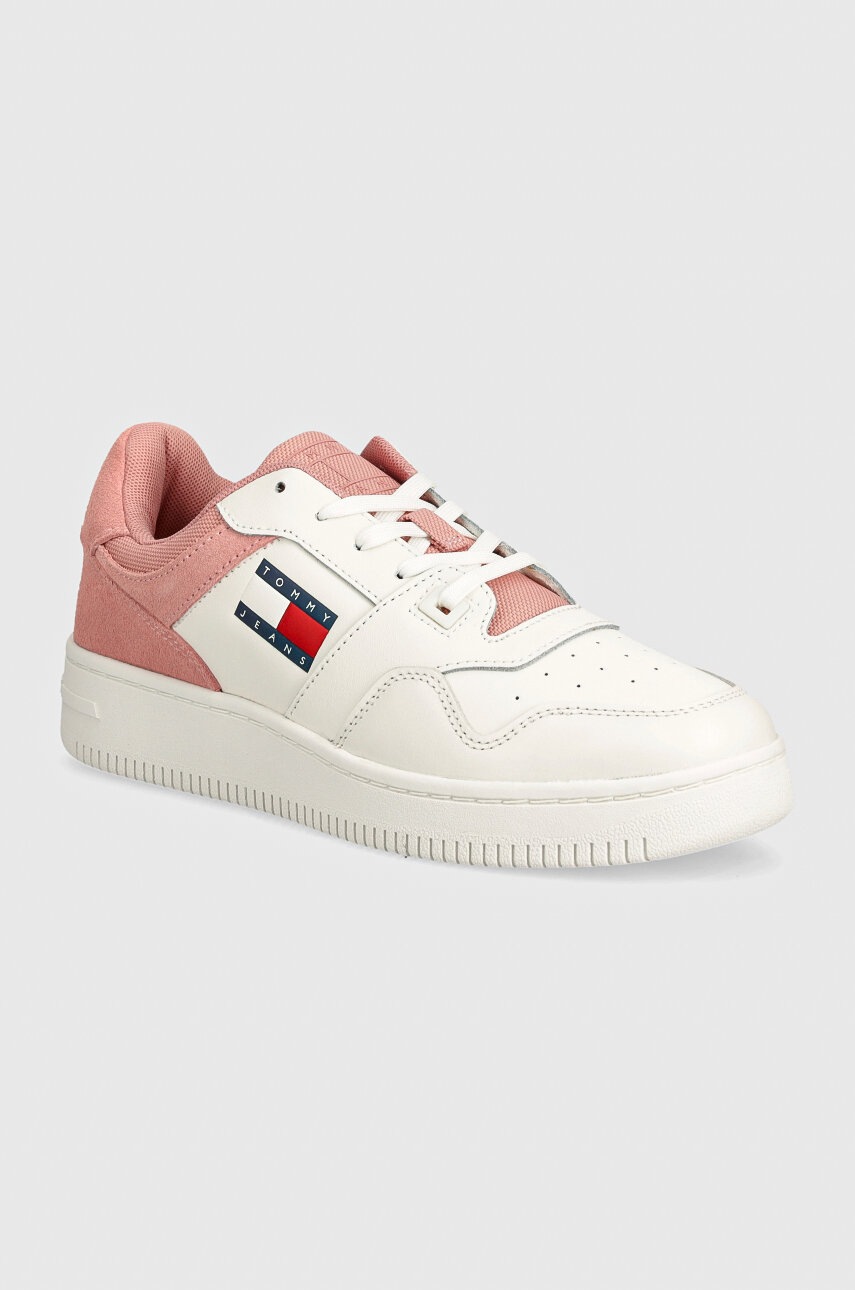 Tommy Jeans sneakers din piele TJW RETRO BASKET MIX MEDIA culoarea roz, EN0EN02653