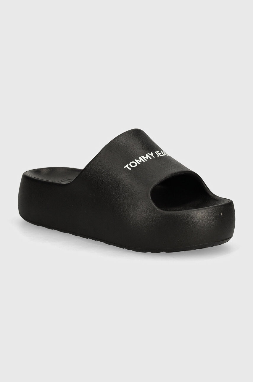 Tommy Jeans papuci TJW CHUNKY FLATFORM femei, culoarea negru, cu platforma, EN0EN02586