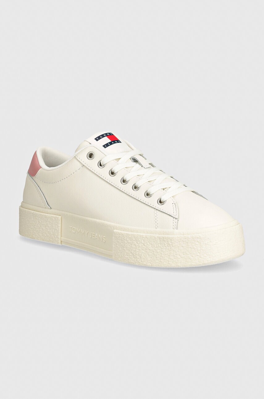 Tommy Jeans sneakers din piele TJW FOXING FLATFORM culoarea alb, EN0EN02567