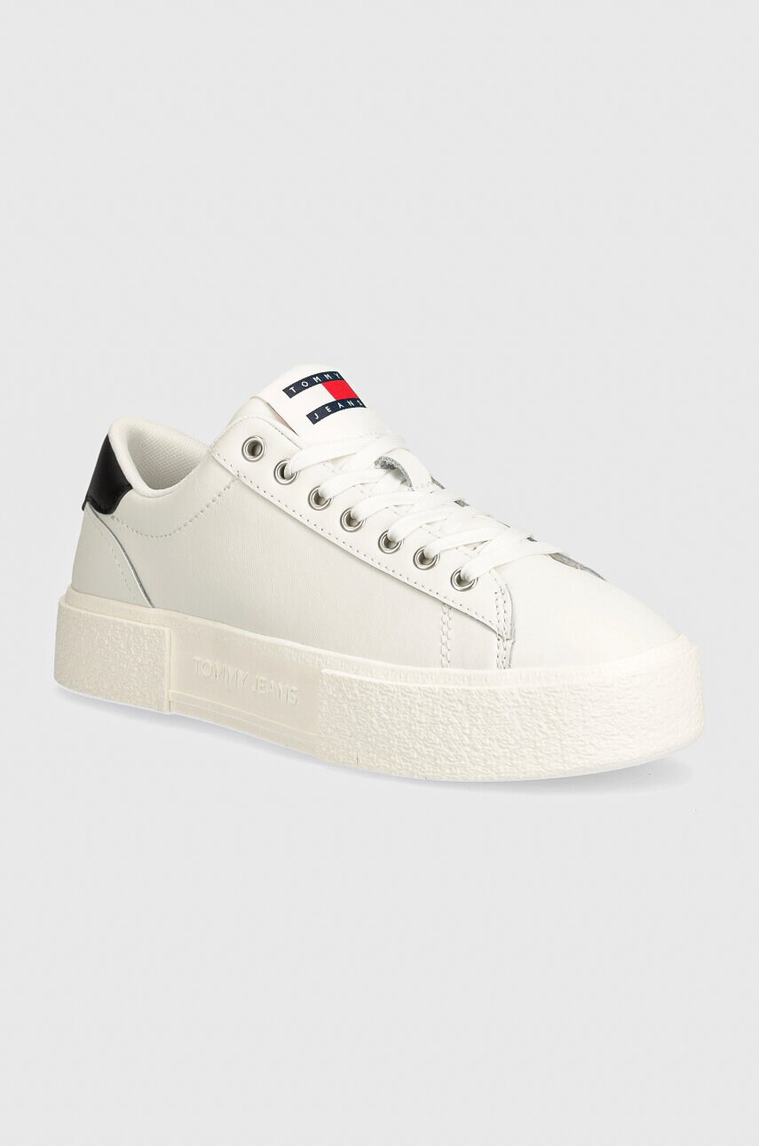 Tommy Jeans sneakers din piele TJW FOXING FLATFORM culoarea alb, EN0EN02567