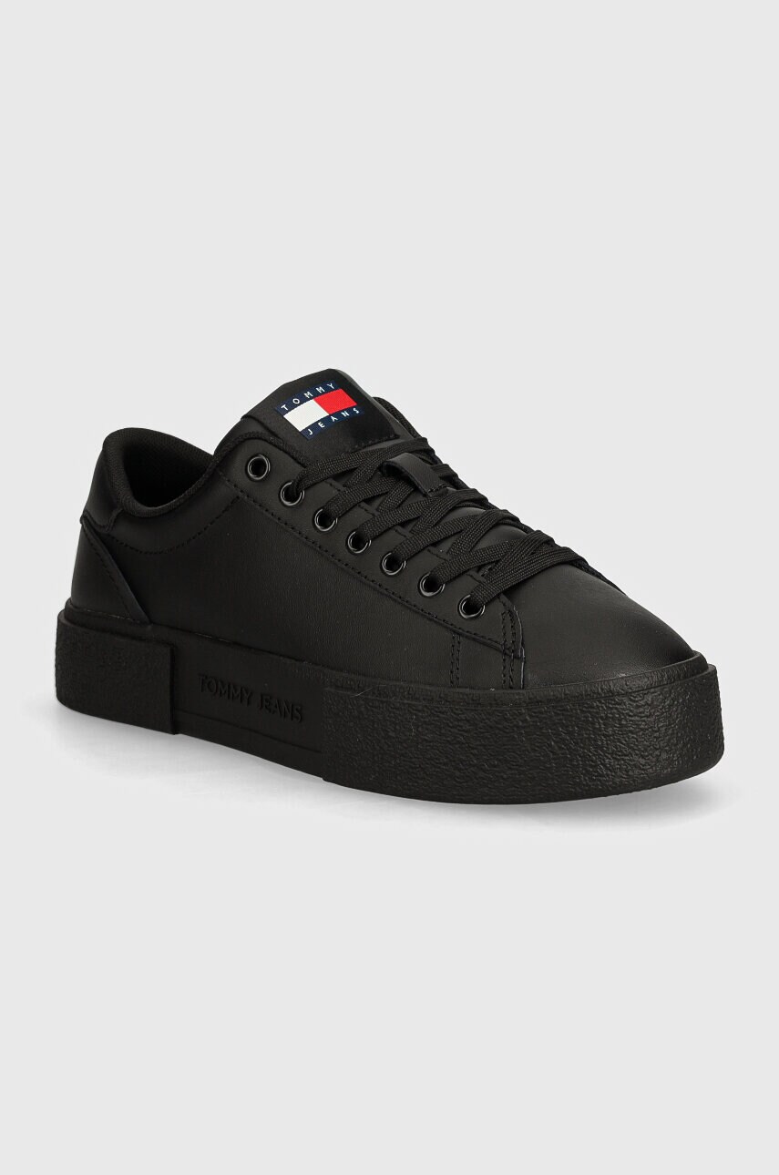 Tommy Jeans sneakers din piele TJW FOXING FLATFORM culoarea negru, EN0EN02567