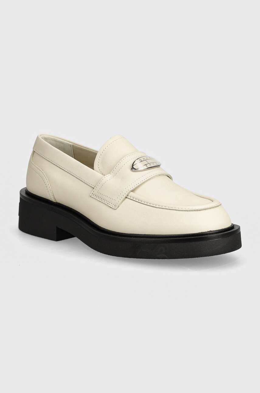Tommy Jeans mocasini de piele TJW FLAT LOAFER femei, culoarea bej, cu toc plat, EN0EN02557 Tommy Jeans mocasini de piele TJW FLAT LOAFER femei, culoarea bej, cu toc plat, EN0EN02557