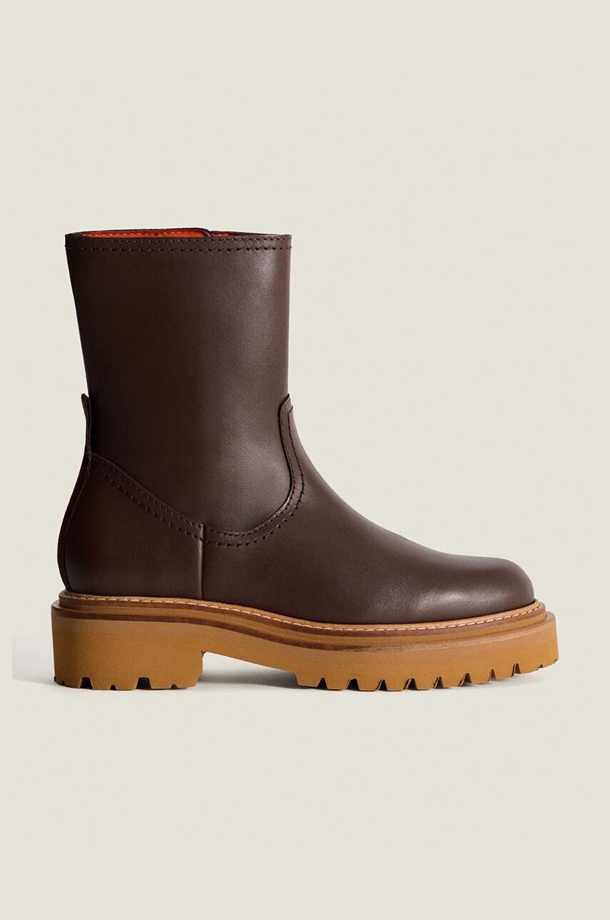 Hoff cizme de piele BOTA PIEL femei, culoarea maro, cu toc plat, 22331004 OFFICE