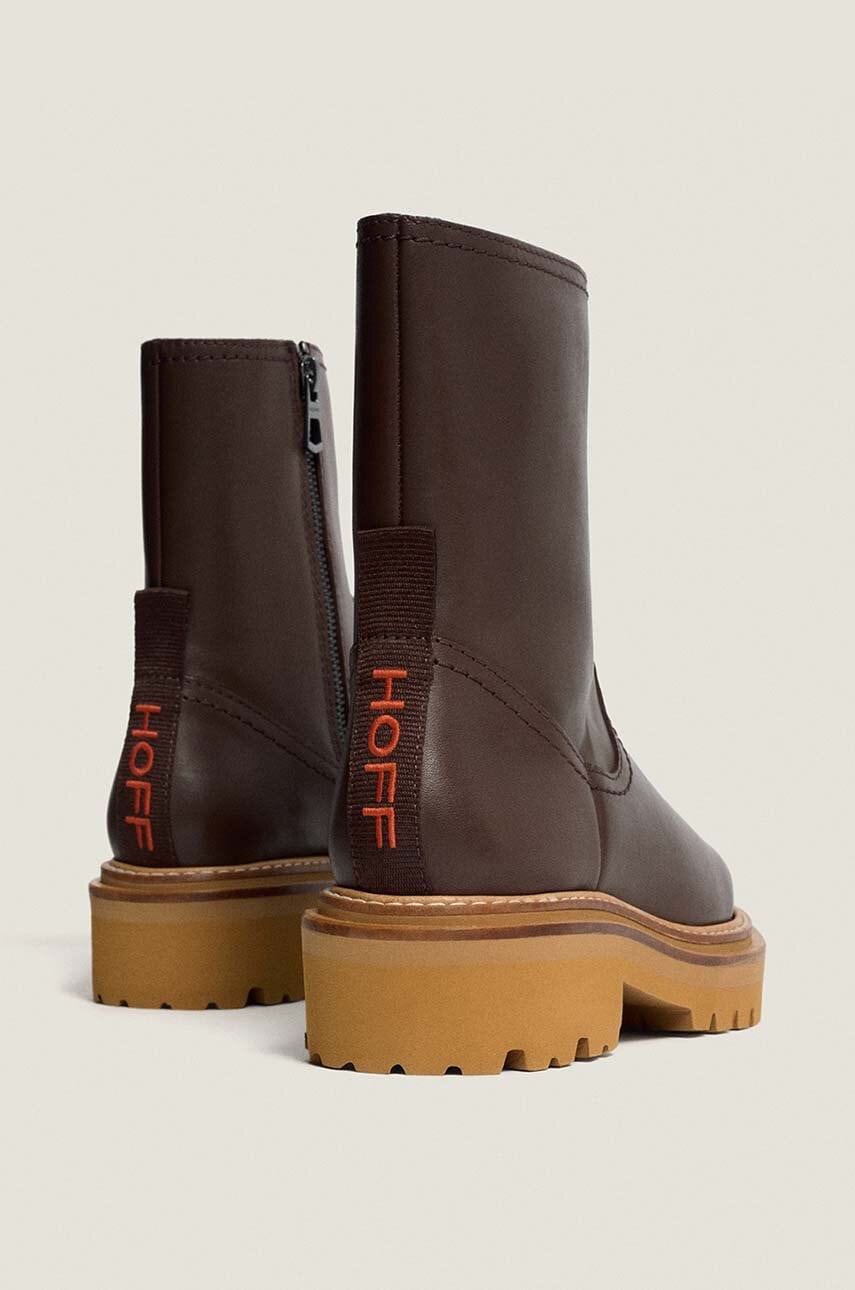 Hoff bőr csizma BOTA PIEL barna, női, lapos talpú, 22331004 OFFICE termék 2. képe