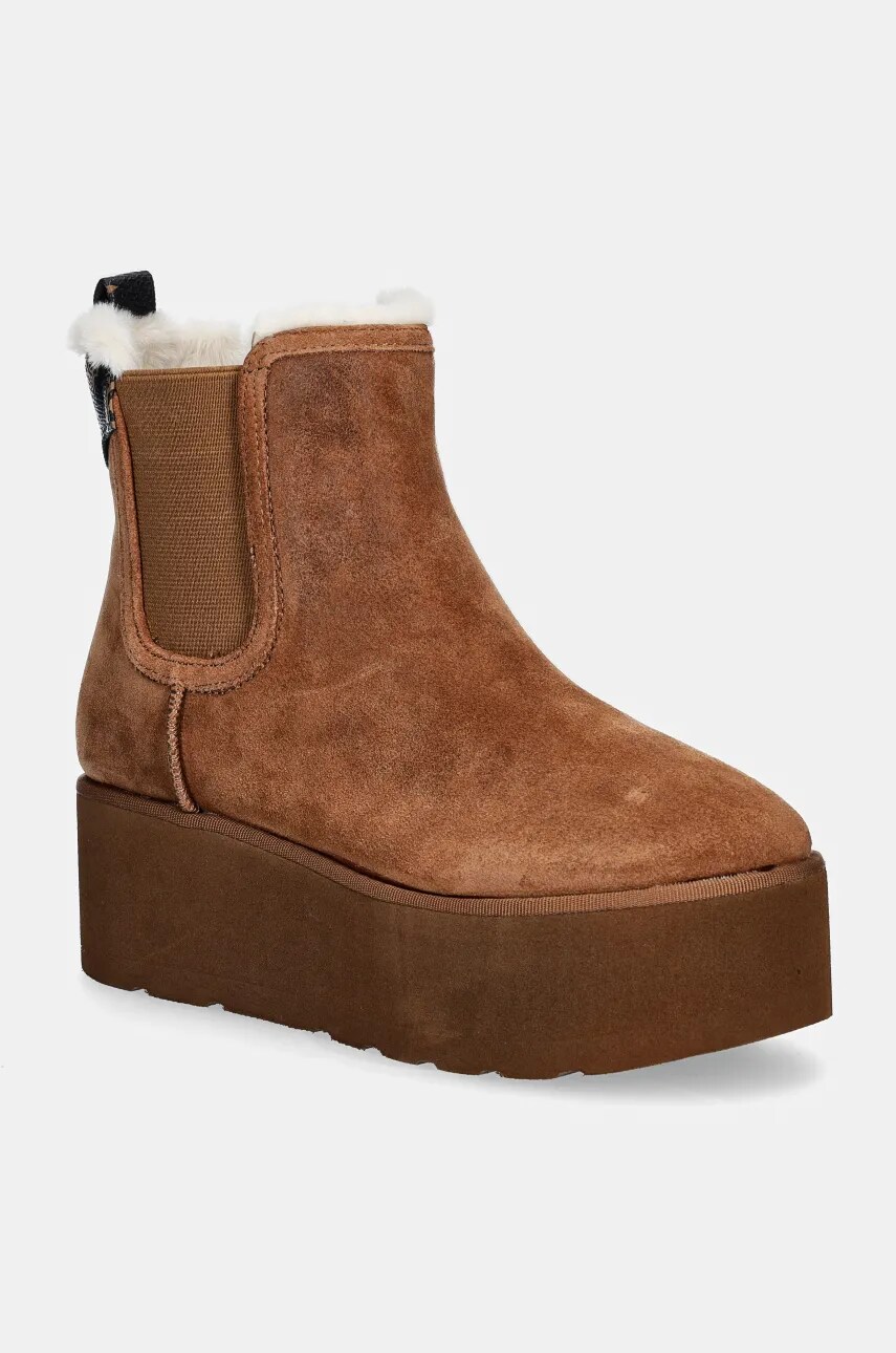 Levně Semišové kotníkové boty Guess JILAINE2 hnědá barva, na platformě, lehce zateplené, FLFJL2 LEA10