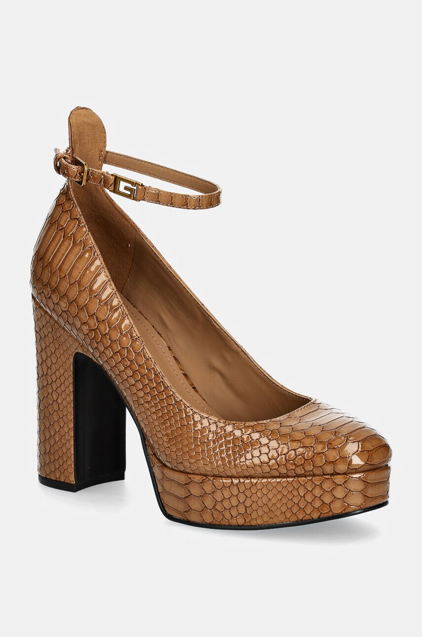 Levně Lodičky Guess TEMIS5 hnědá barva, na podpatku, FLFTEM FAB08