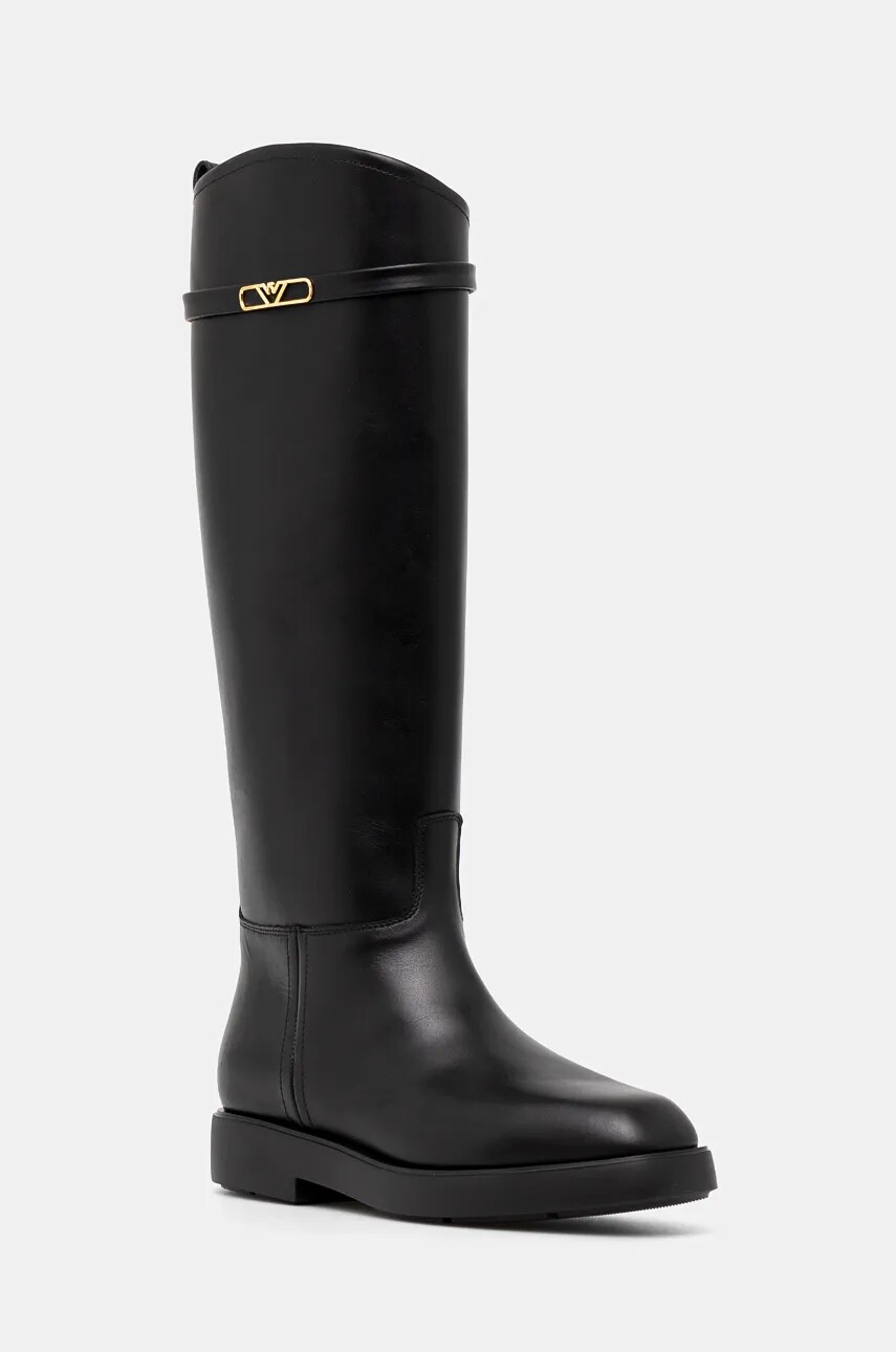 Emporio Armani ghete de piele femei, culoarea negru, cu toc plat, EW000422 AF11991 UC001