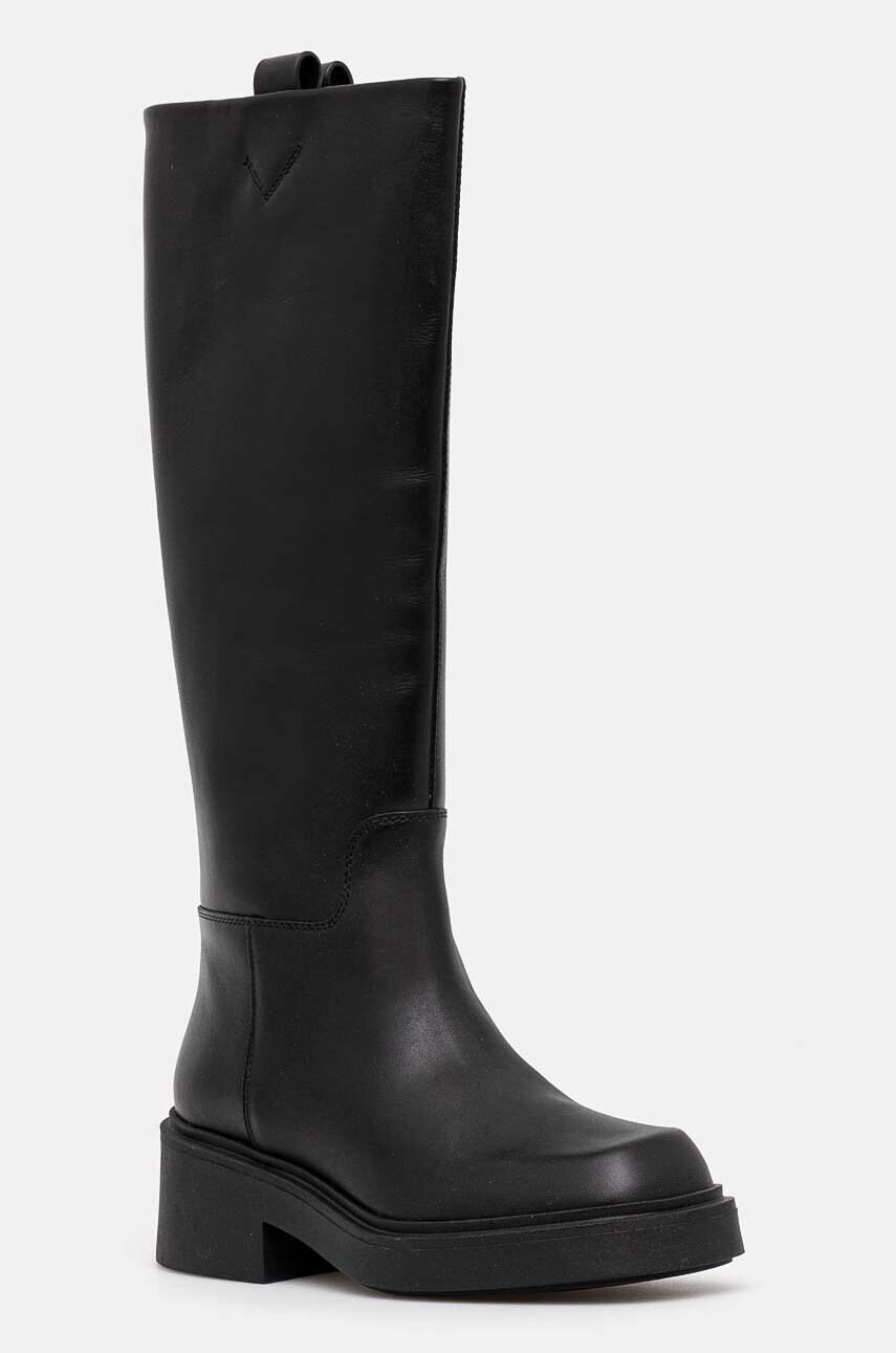 Furla ghete de piele College High Boot femei, culoarea negru, cu toc plat, YI50FCG WU0000 3350S