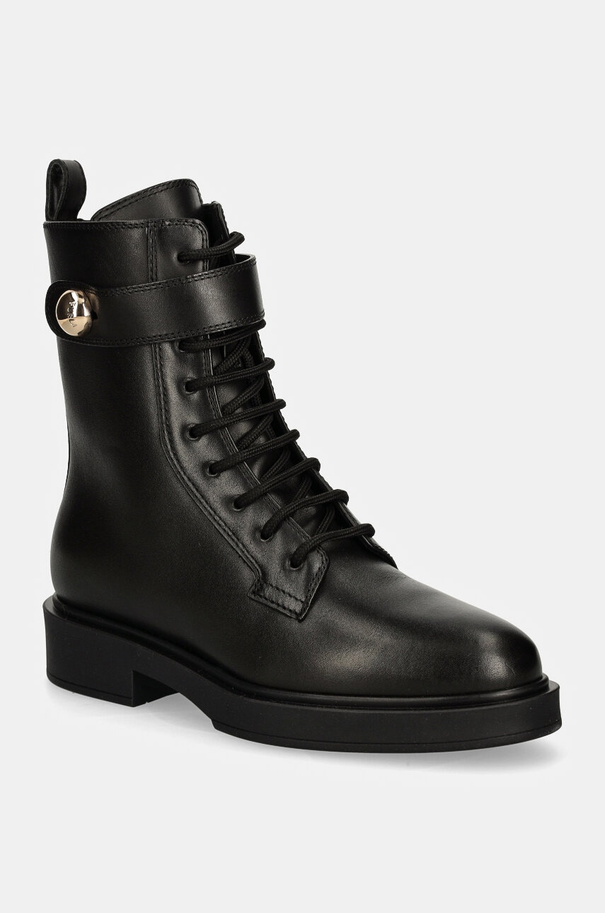 Furla cizme de piele Sfera Army Boot femei, culoarea negru, cu toc plat, YI46SFE WU0000 O6000