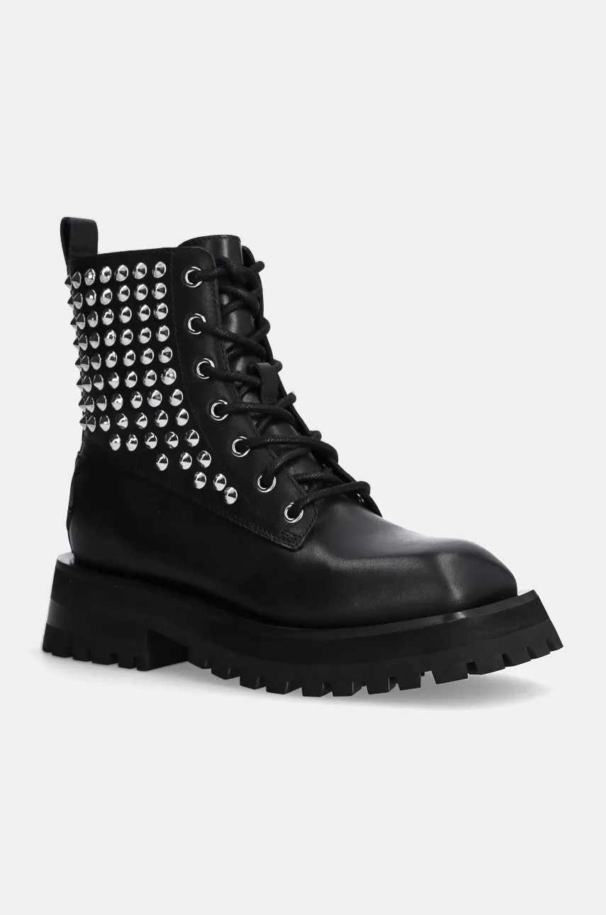 Dkny botine Farren Studs femei, culoarea negru, cu toc plat, K3499731