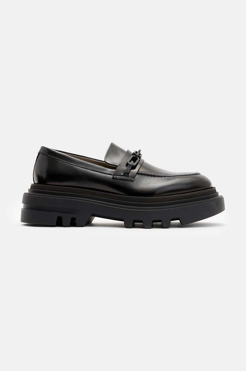 AllSaints mocasini de piele Alexia Chain Loafer femei, culoarea negru, cu platforma, W060FB