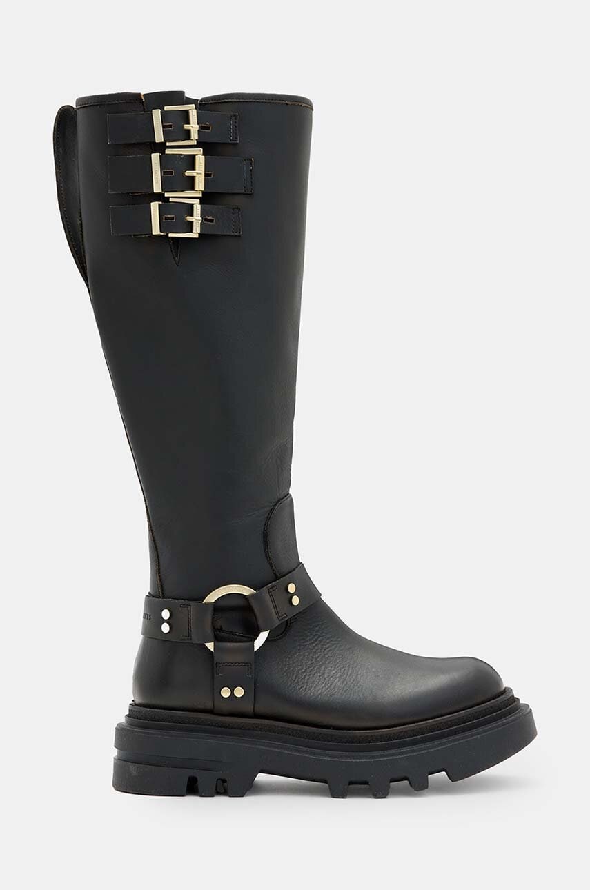 AllSaints ghete de piele Jade Biker Boot femei, culoarea negru, cu platforma, W055FB AllSaints ghete de piele Jade Biker Boot femei, culoarea negru, cu platforma, W055FB
