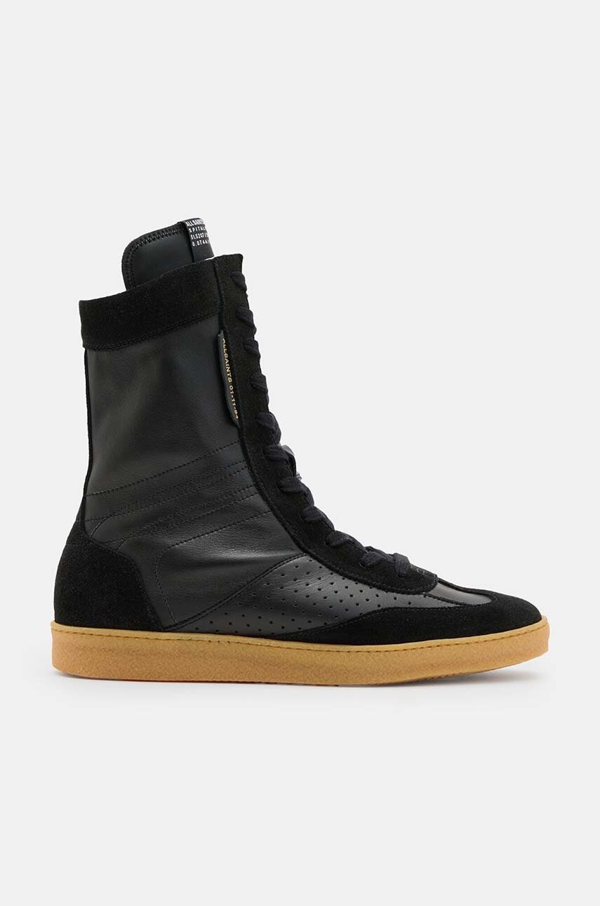 AllSaints cizme de piele Louise High Top femei, culoarea negru, cu toc plat, W070FB