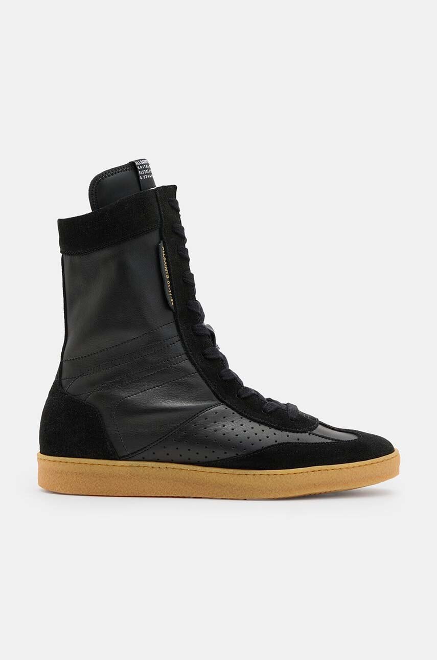 AllSaints cizme de piele Louise High Top femei, culoarea negru, cu toc plat, W070FB AllSaints cizme de piele Louise High Top femei, culoarea negru, cu toc plat, W070FB