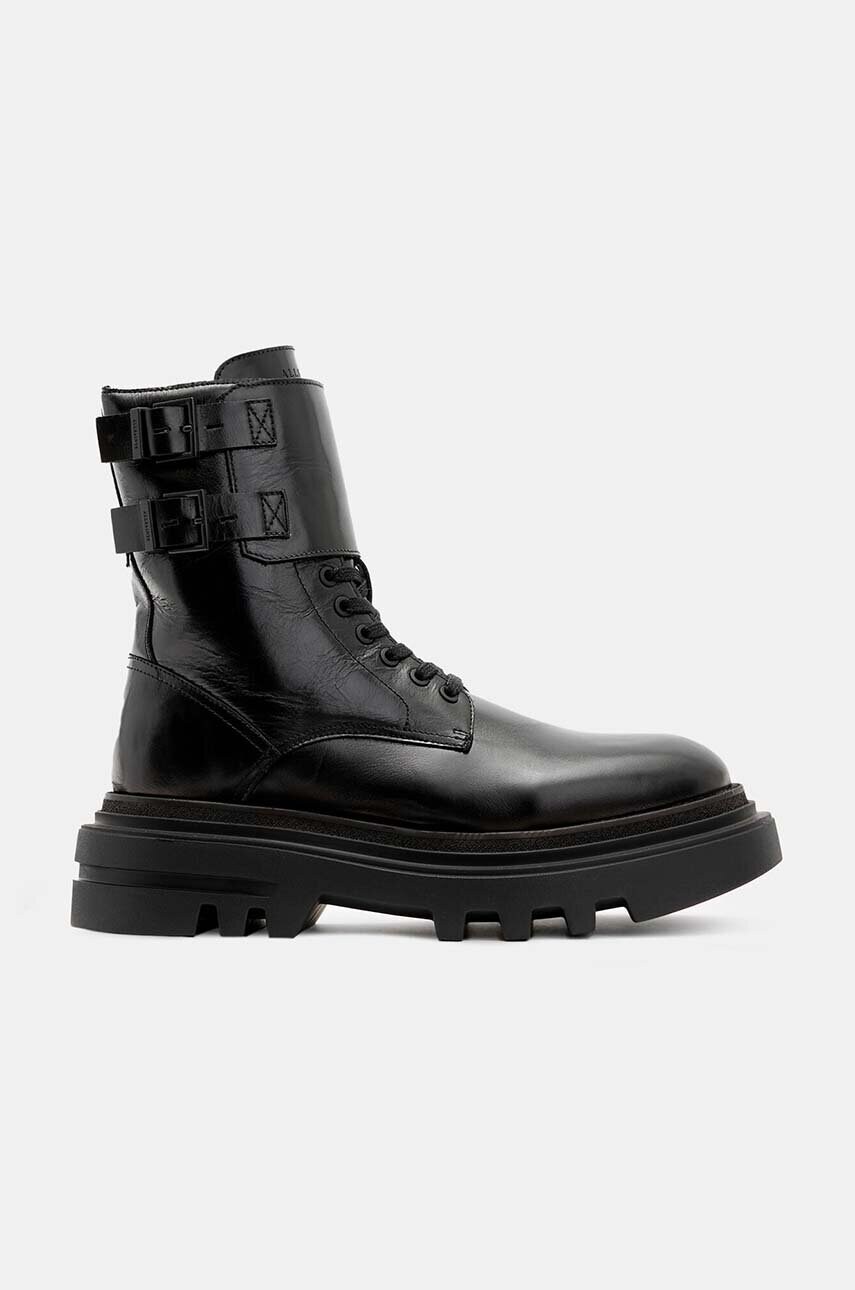 AllSaints cizme de piele Zoe Boot femei, culoarea negru, cu toc plat, W064FB