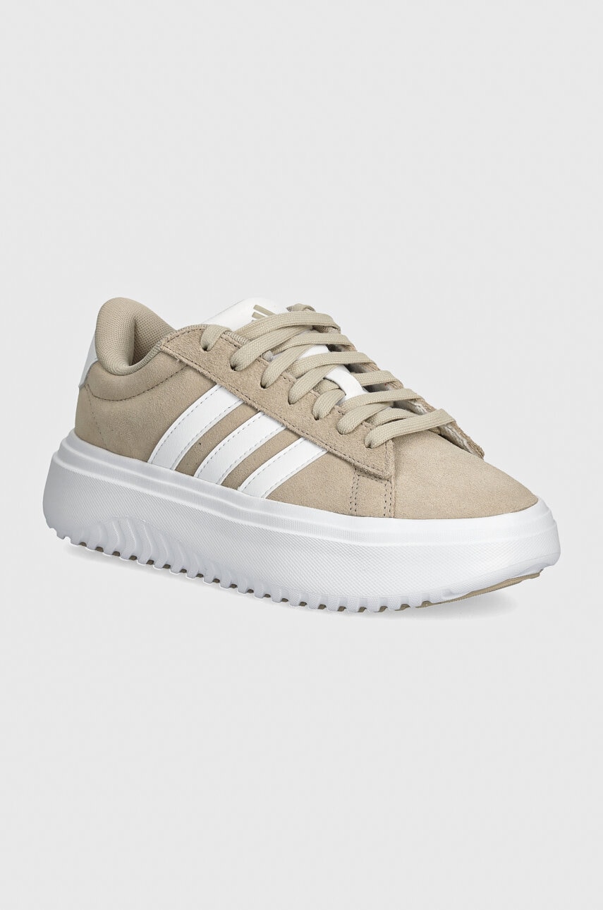 adidas sneakers din piele intoarsă Grand Court Platform culoarea bej, IH2408
