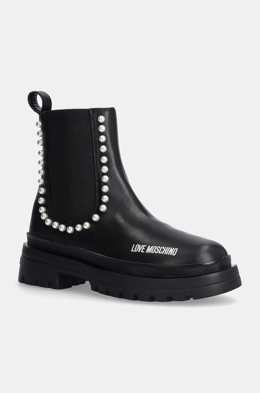Love Moschino cizme de piele femei, culoarea negru, cu toc plat, JA21065G0LIA0000