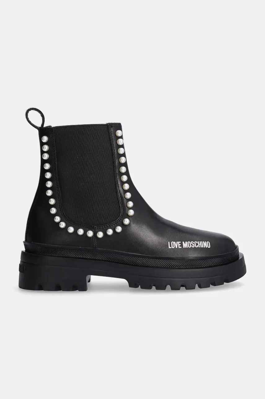 Кожаные полусапожки Love Moschino женские цвет чёрный на плоском ходу JA21065G0LIA0000 Кожаные полусапожки Love Moschino женские цвет чёрный на плоском ходу JA21065G0LIA0000