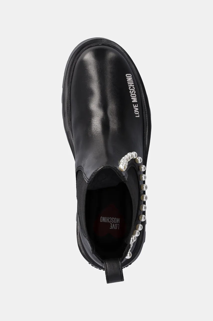 Шкіряні черевики Love Moschino жіночі колір чорний на плоскому ходу JA21065G0LIA0000 